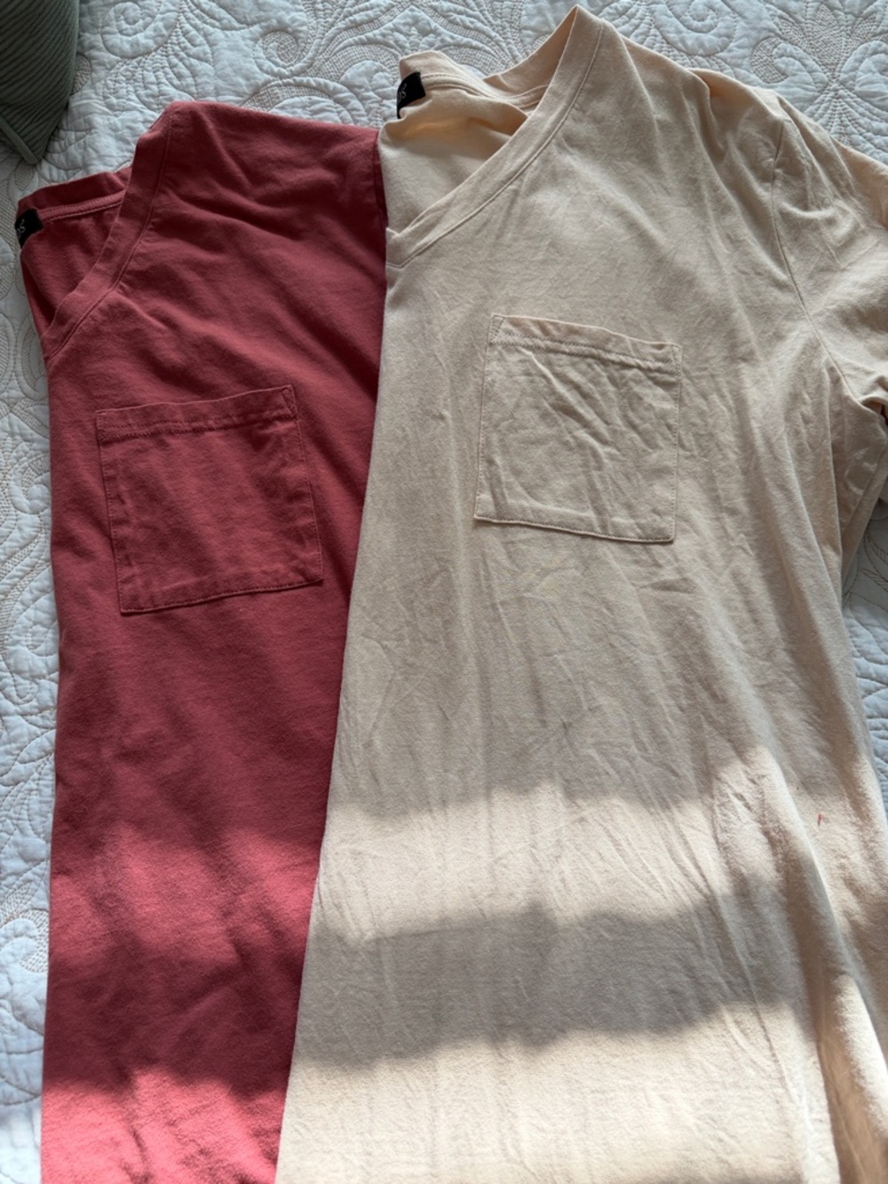 Amazon Women’s Short Sleeve Tees in Coral and Cream